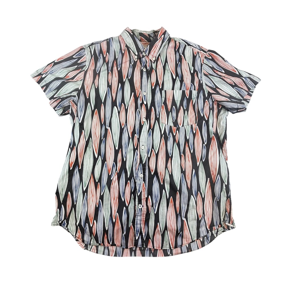 Gap Lived-In Mens XL Short Sleeve Button Down Shirt Abstract Leaf Retro Festival